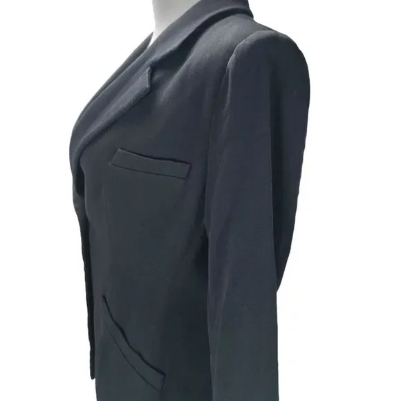 Armani Collezioni Black Wool Blazer Size 12 Notch Lapel One Button Jacket